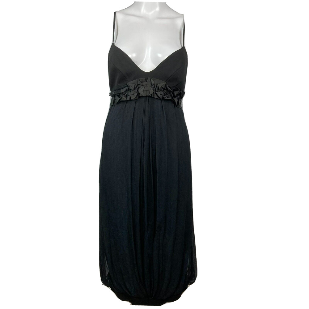 Max Mara Dress Womens Sz‎ 46 12 Black Silk Slip Midi Chiffon Sleeveless Italy